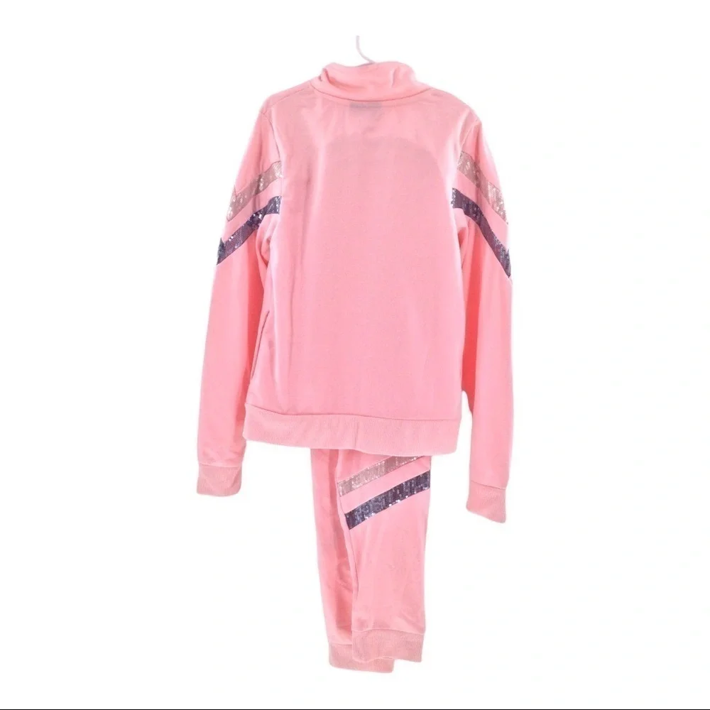 #021 Body Glove Girl's Pink Sequin Stripe Tricot Jogging Set
